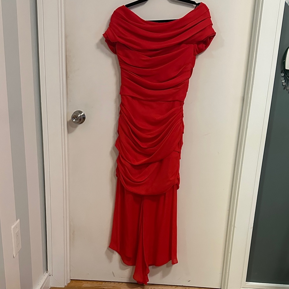 Escada Ruched Silk Off Shoulder Dress (36)